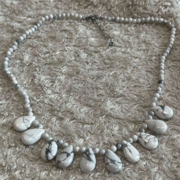 White Howlite Drop Bead Bib Necklace Natural‎ Stone Jewelry Lobster Clasp - Picture 1 of 8